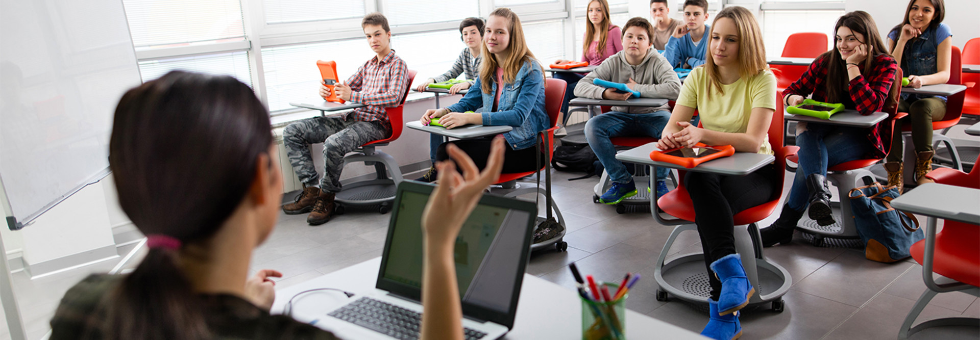 teacher and students in modern learning environment