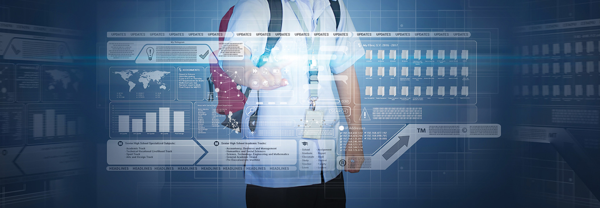 student touching data projection