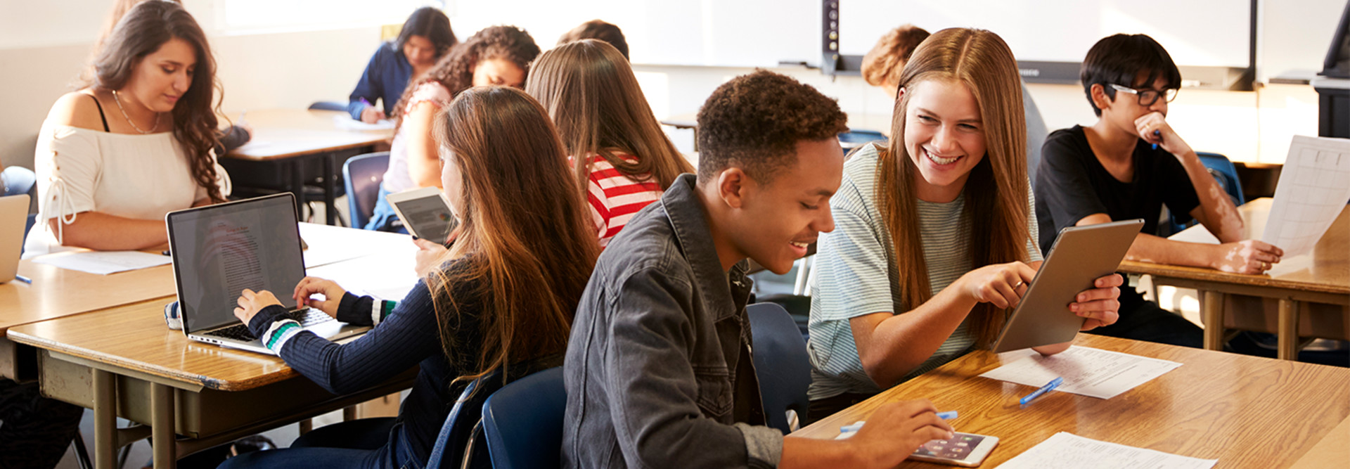 Students using classroom technology