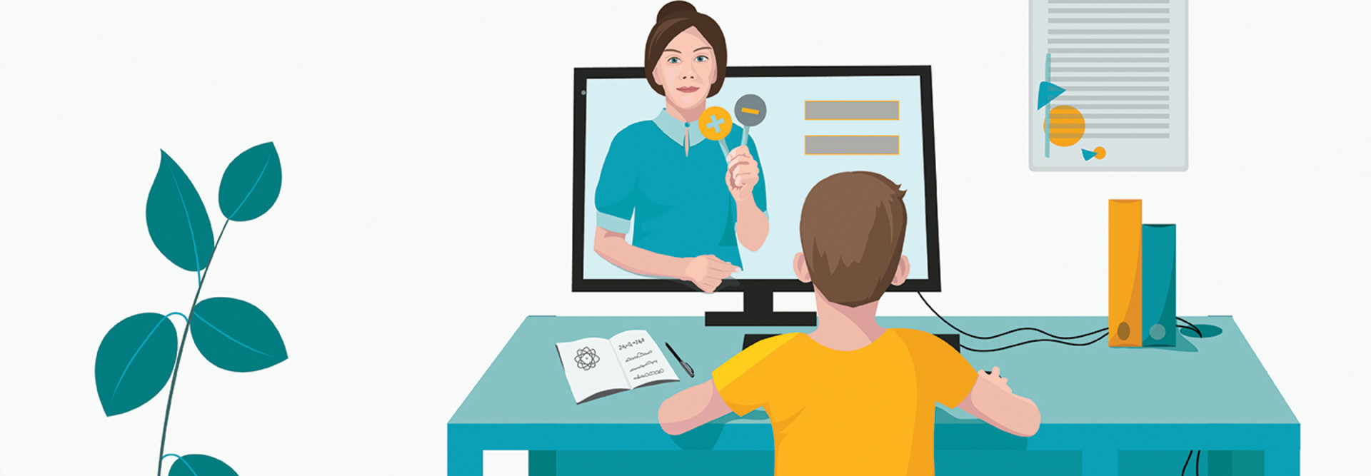 illustration of student using computer for online learning