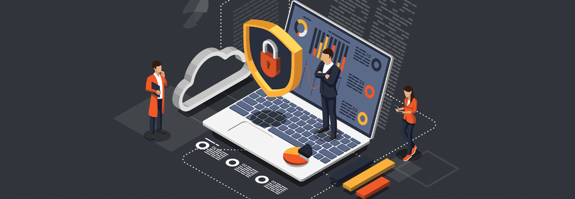illustration of IT staff protecting data