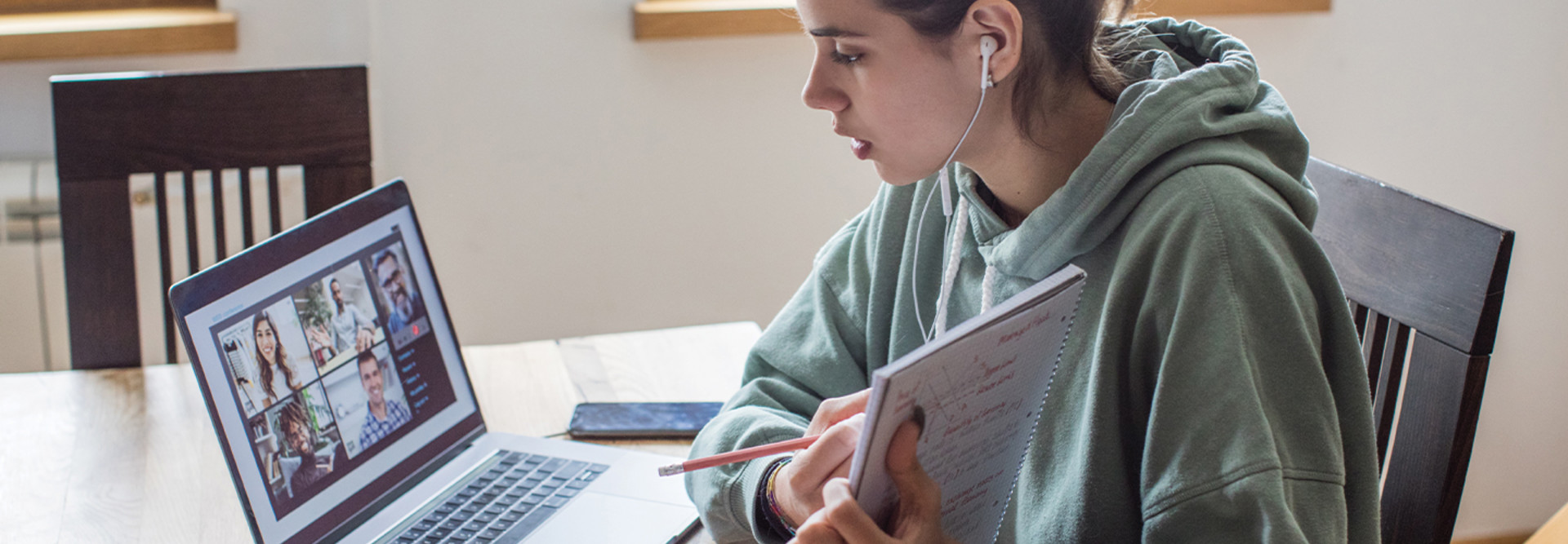 girl student learning from home using laptop