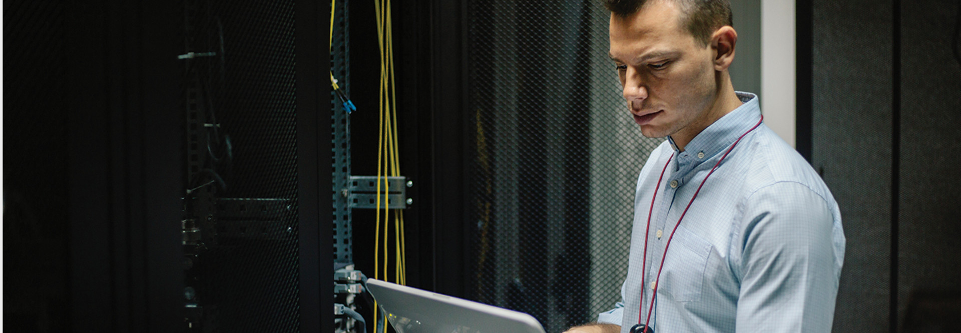 IT engineer working in server room