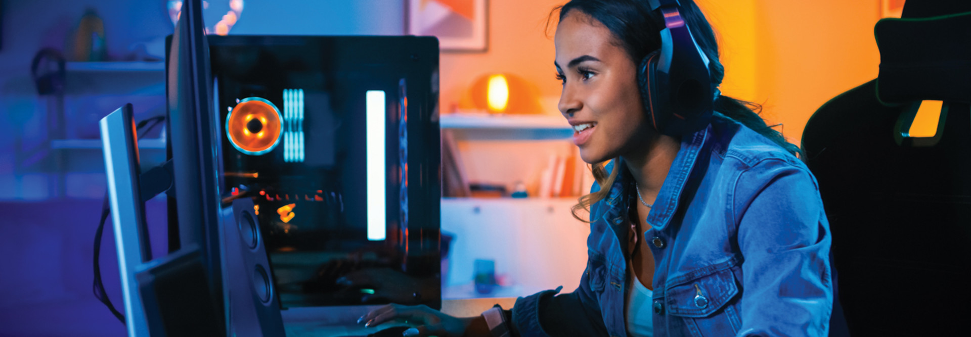 Competitive Esports player at computer