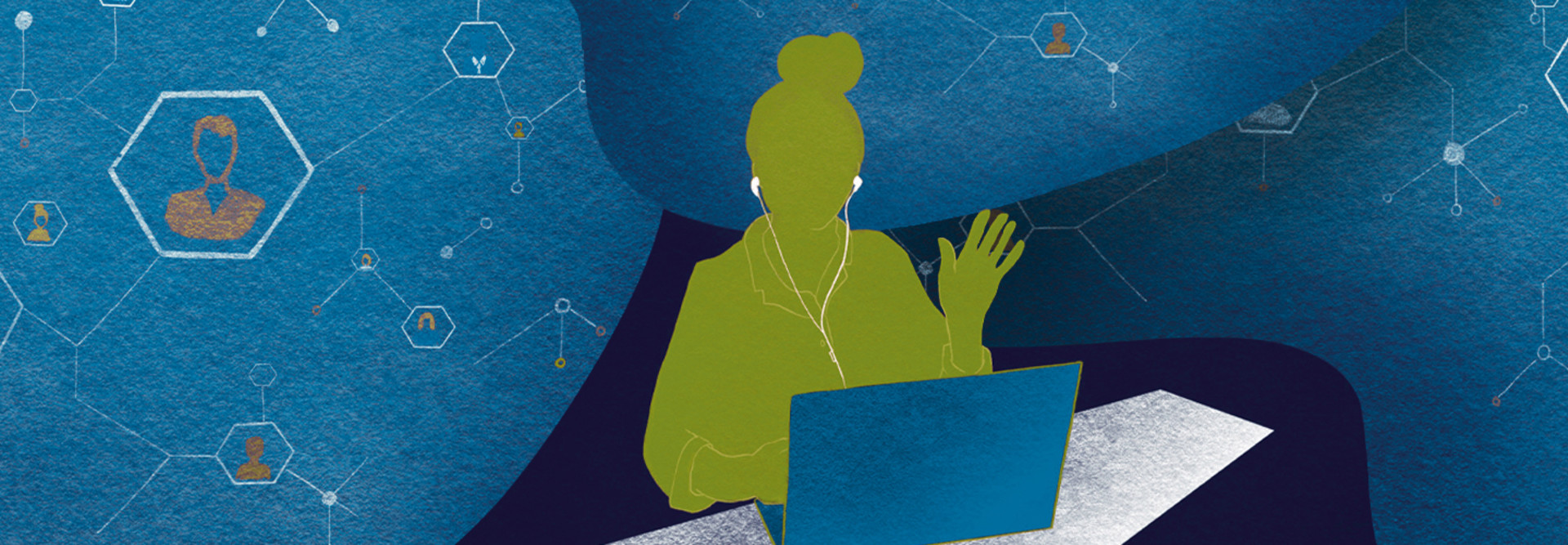 Illustration of student with laptop