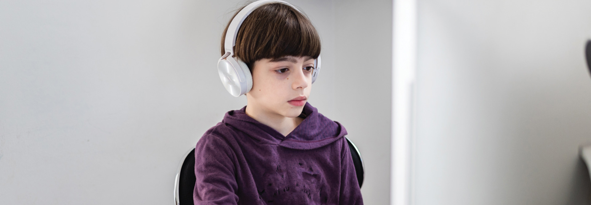 Student remote learning with headset and computer
