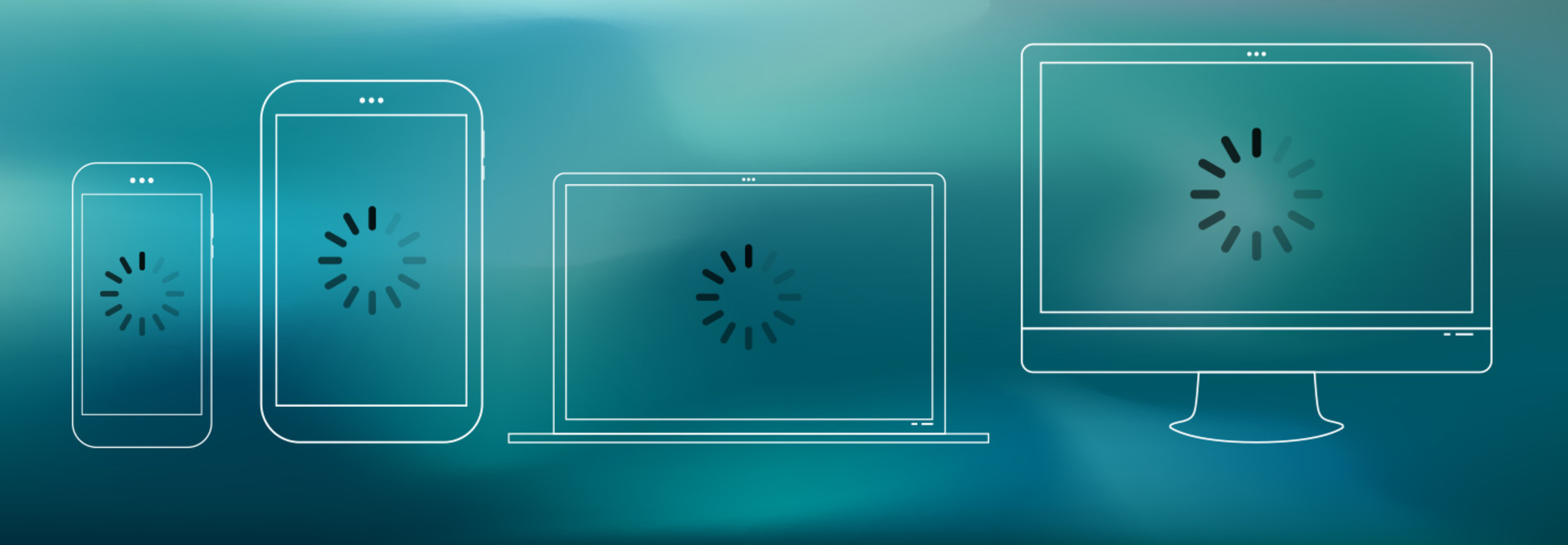 illustrated mobile devices with loading wheels on the screens