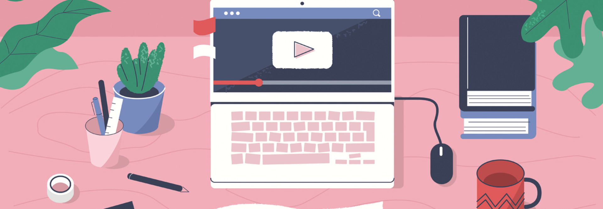 Illustration of a student's desk for online school