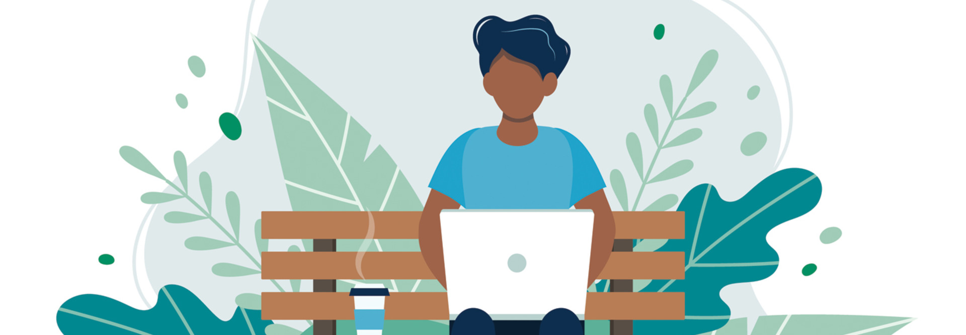 student using laptop outside of classroom 