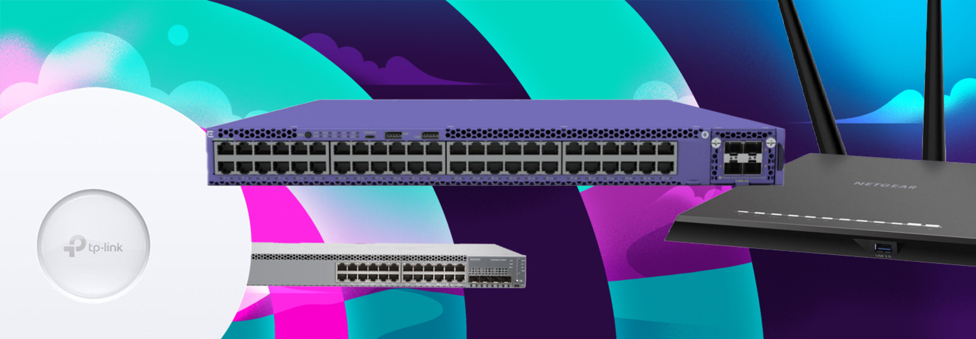 K–12 Network Hardware Components on Illustrated Background