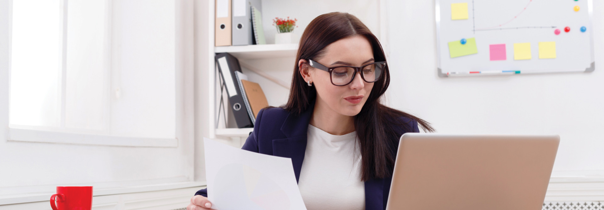 Admin auditing at laptop in office