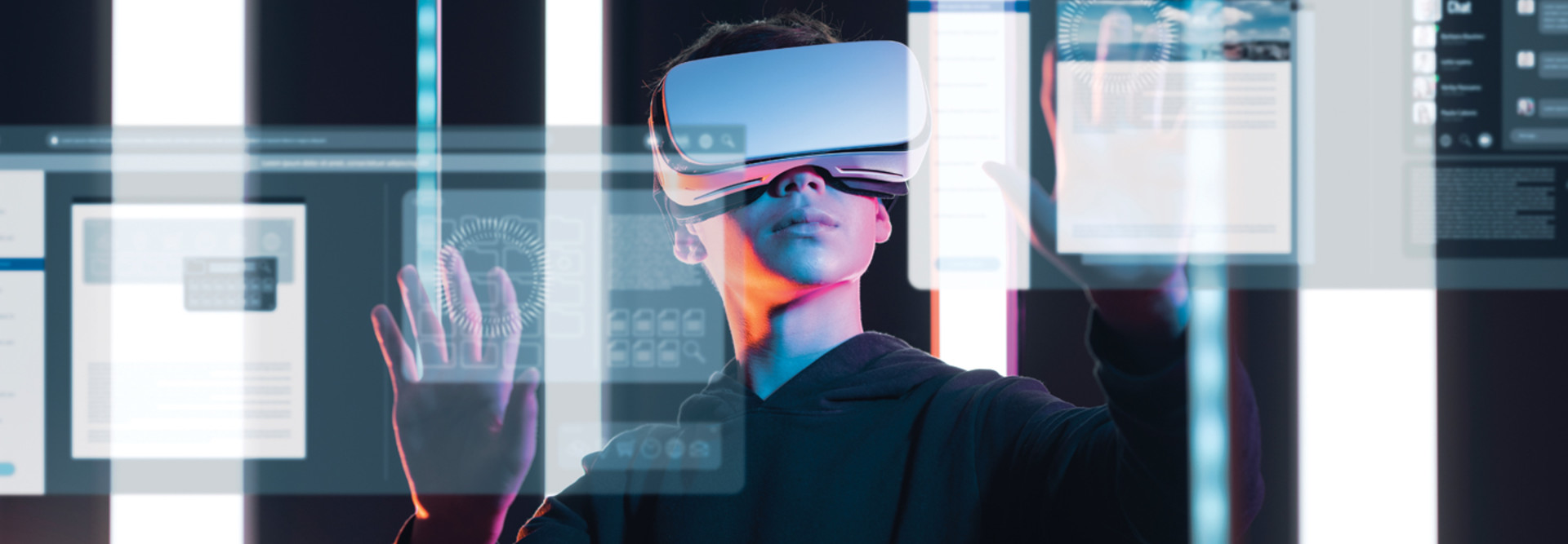 Teenage student interacting with the metaverse in virtual reality
