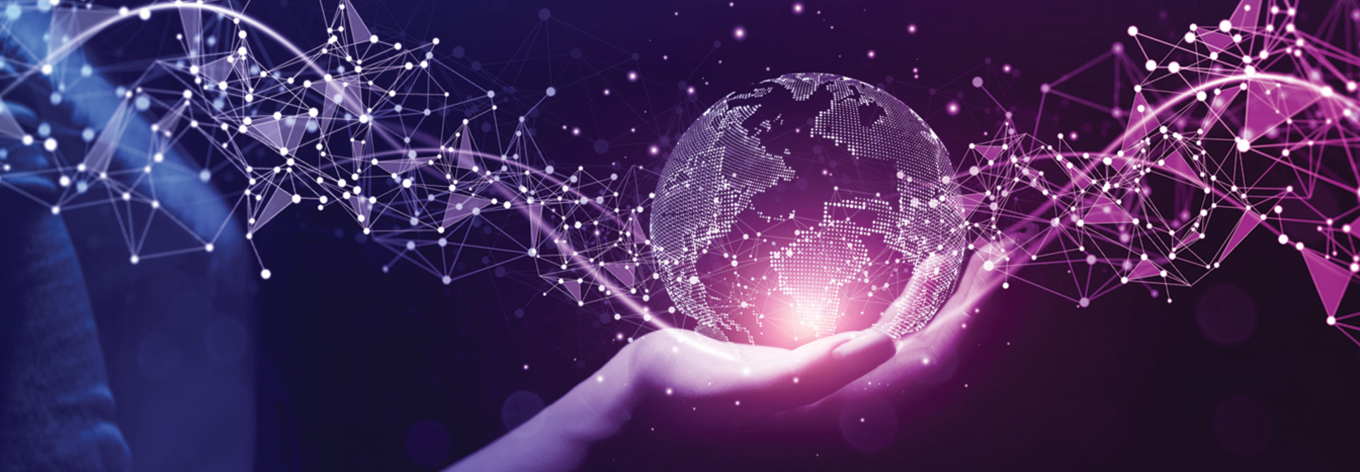 hand holding digital depiction of planet earth hologram