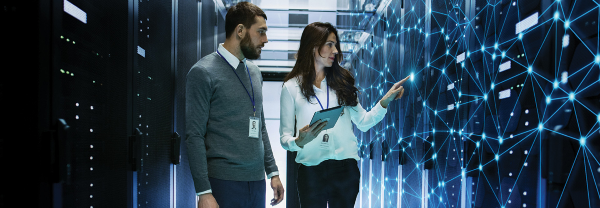 IT leader receives guidance in server room for network upgrades