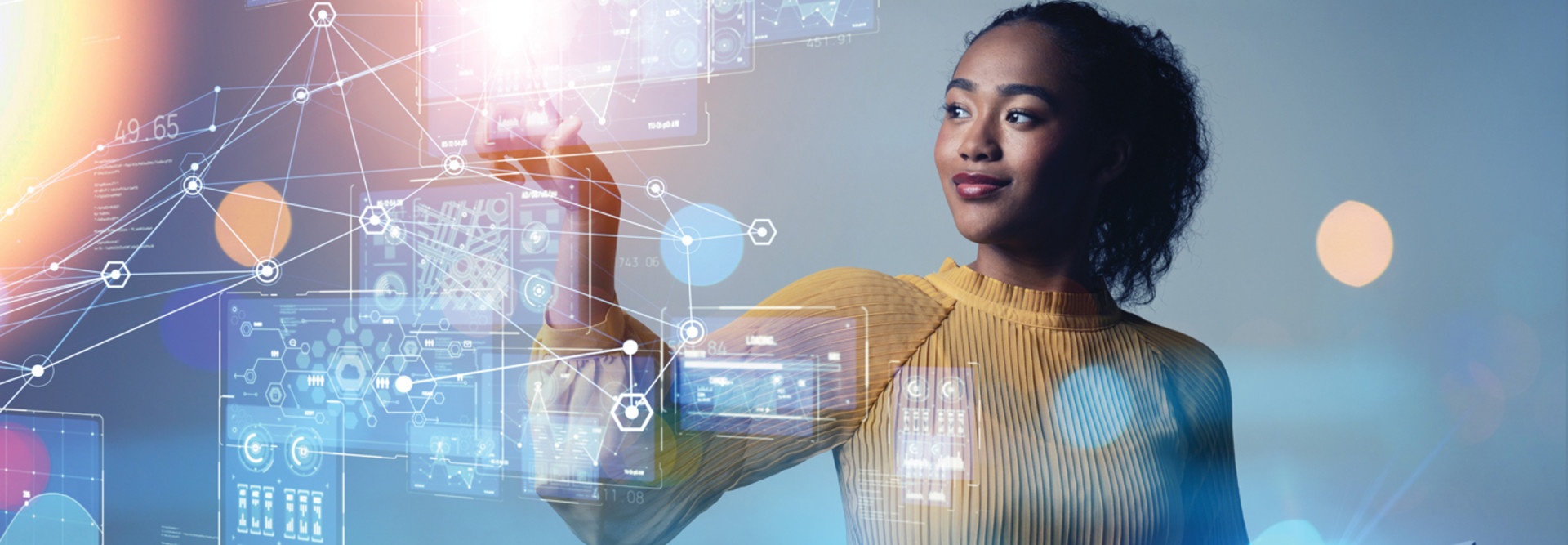 Woman working with digital network 