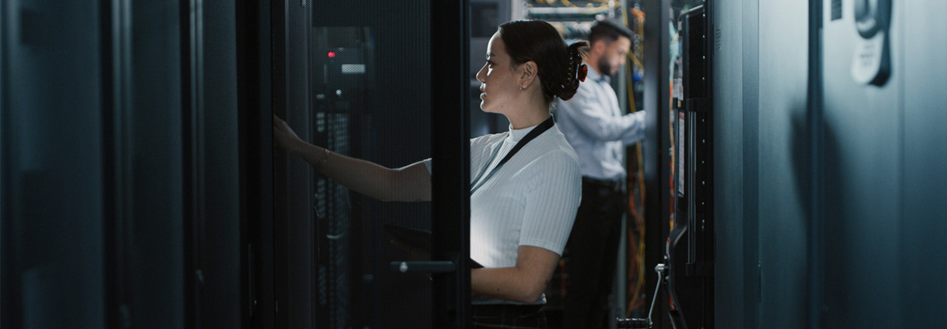 People working in a data center