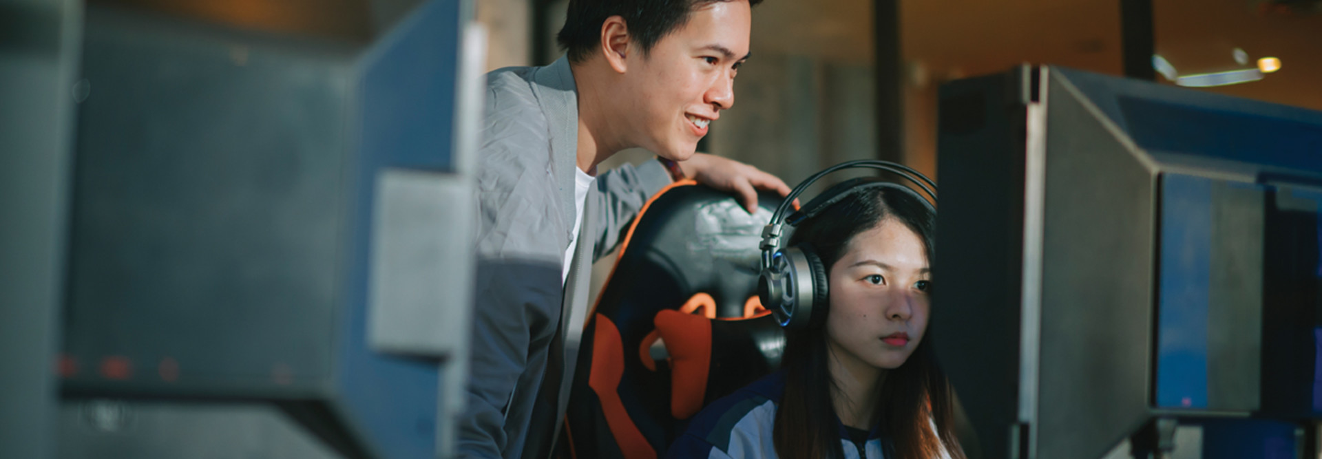 middle school esports player with coach