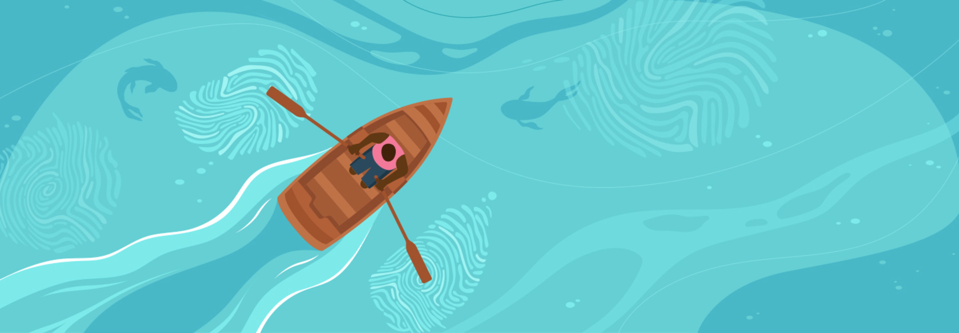 illustration of rowboat in water with fingerprints that look like ripples to represent MFA