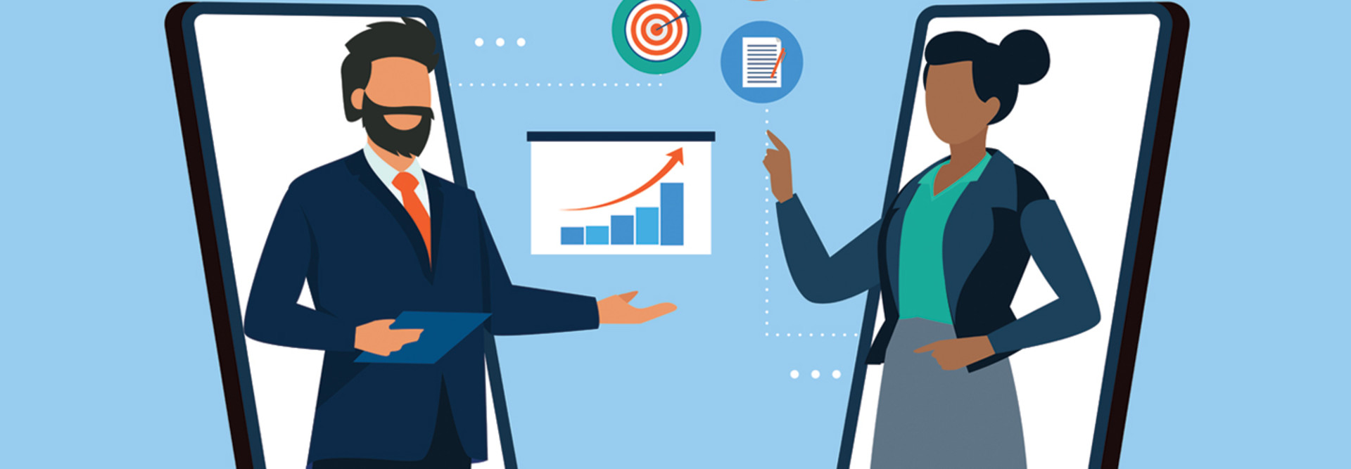 Illustration of coworkers discussing data