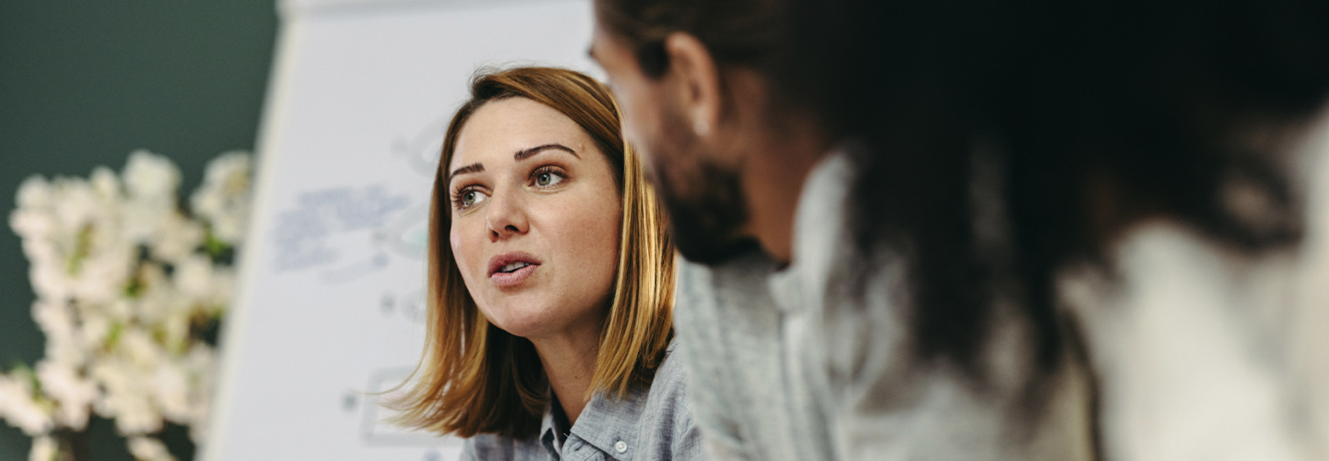 Co-workers collaborating during meeting