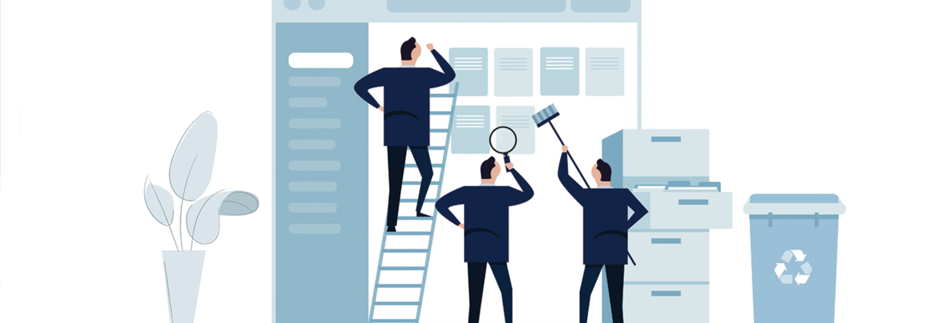 illustration of IT pros cleaning up their files and applications