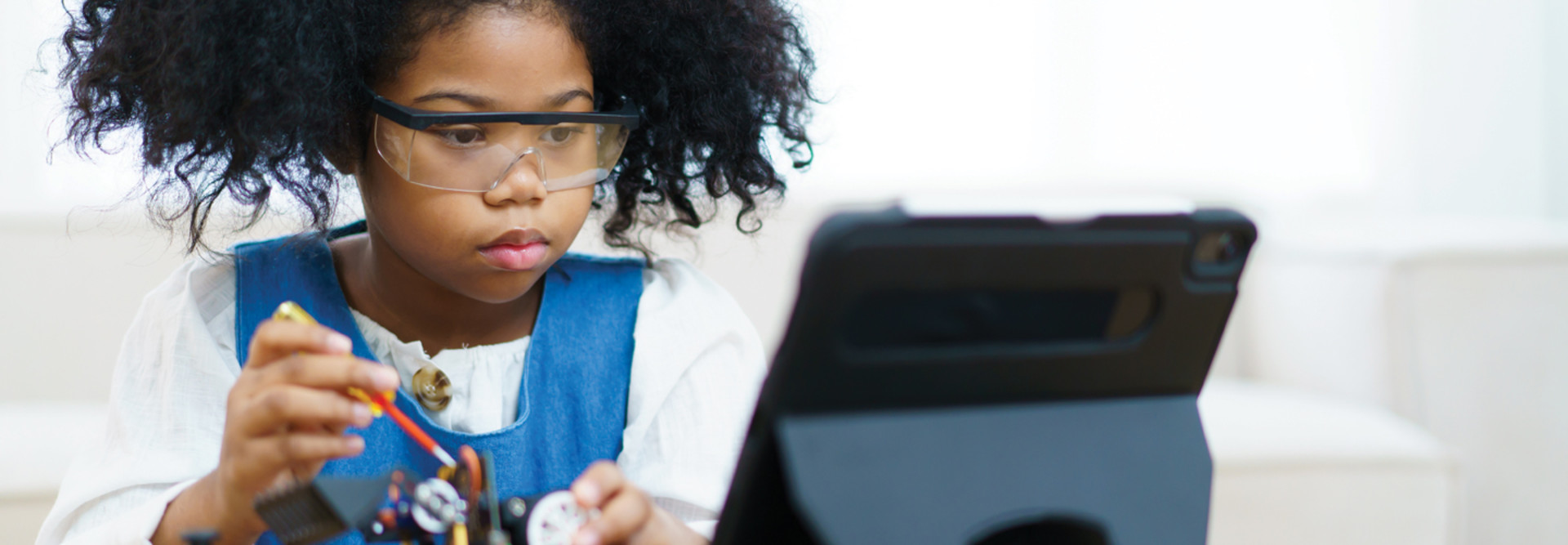 Student learning an electronic