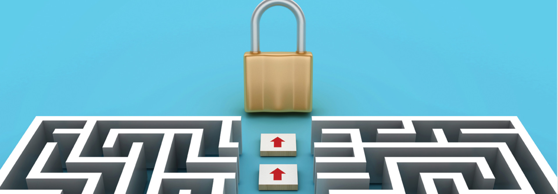 Illustration of path through maze to padlock to represent cybersecurity journey