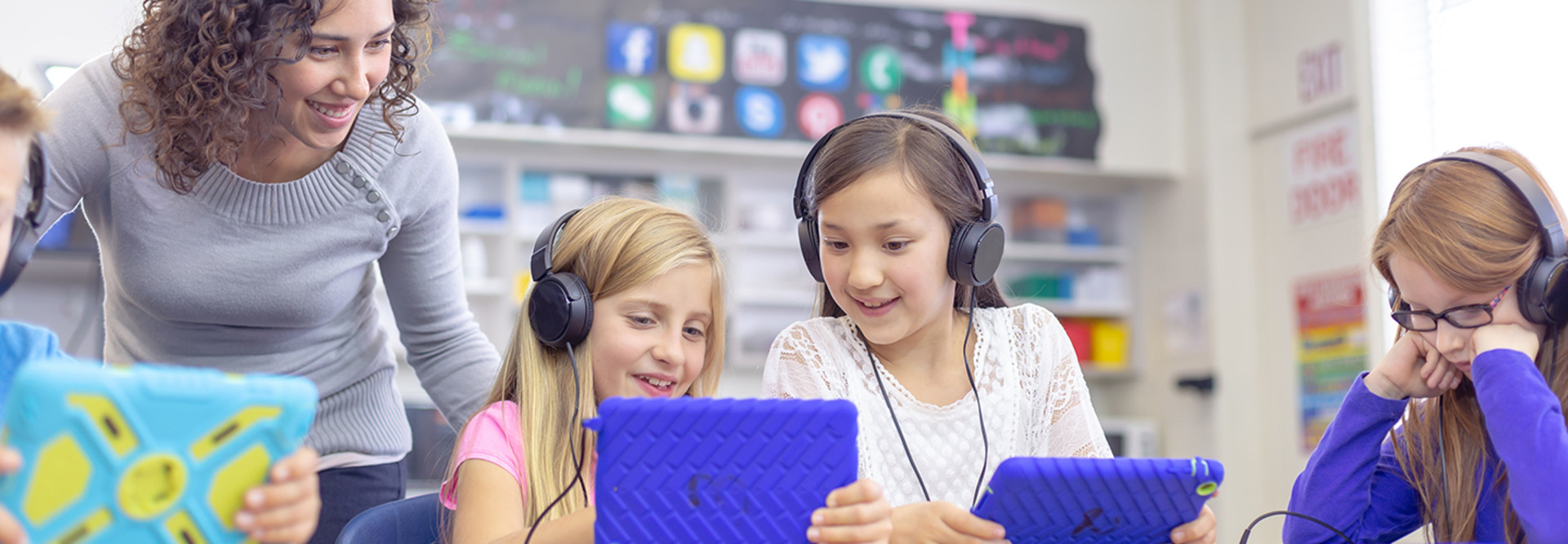 Elementary students using technology at school