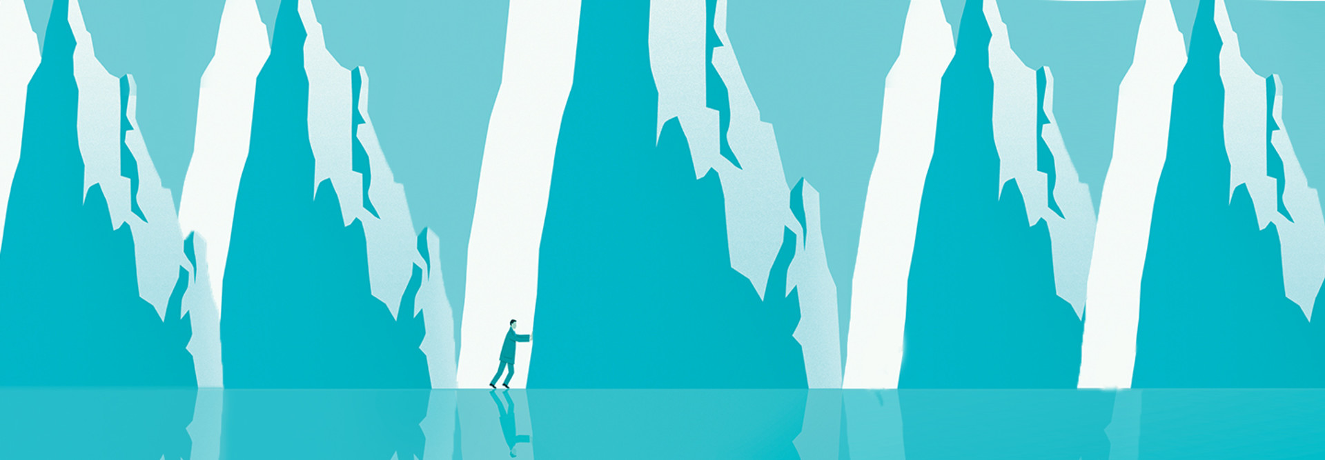 Illustration of a person pushing an icy mountain