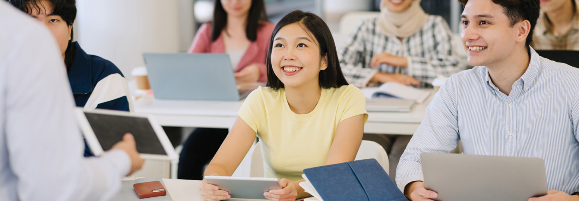 Students using devices in the classroom