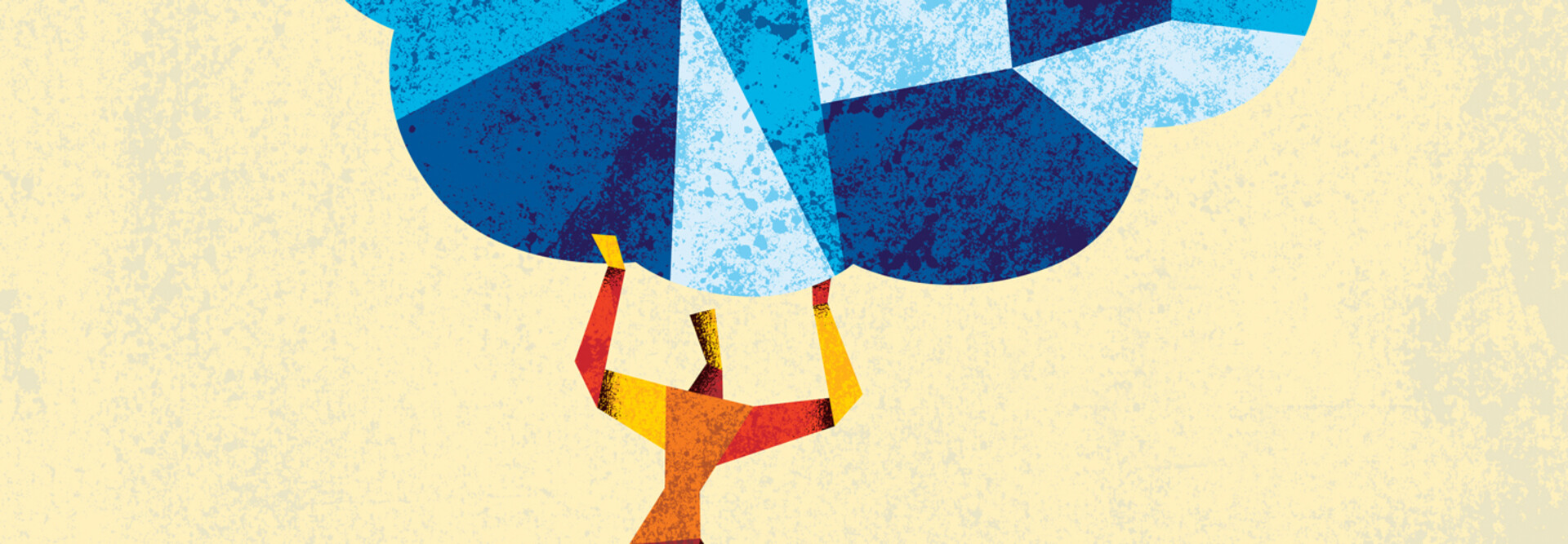 Illustration of person holding up cloud