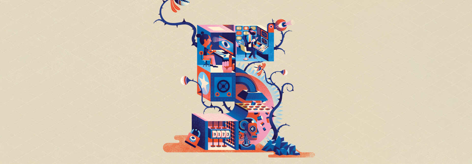 Scary Illustrated number 5 is surrounded by thorny vines