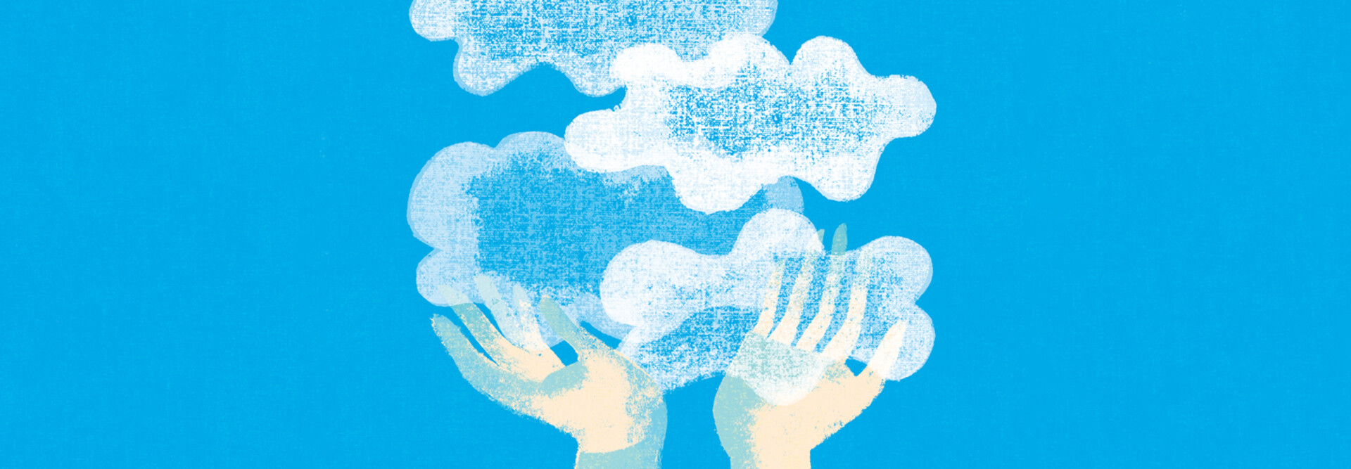two illustrated hands making steam or a cloud