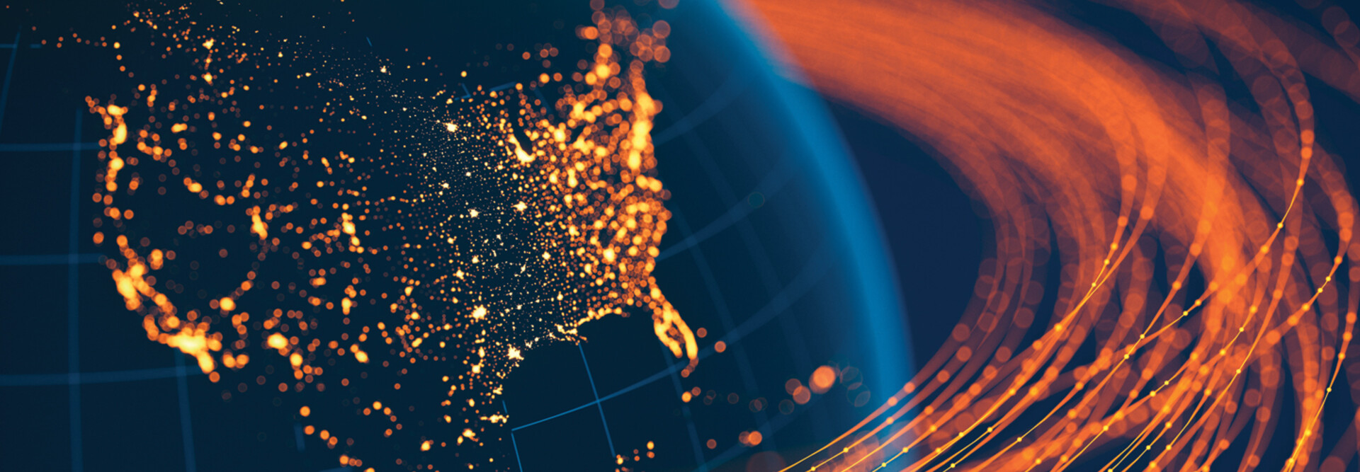 Globe with lights and lines over the united states to show connectivity
