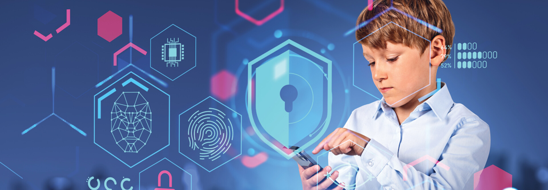 K–12 student learning about cloud security and data privacy on mobile phone