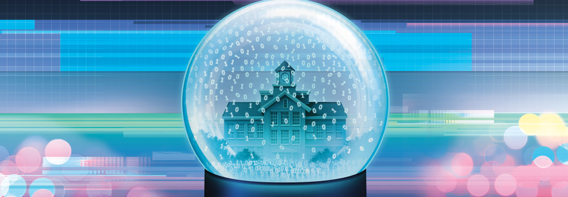 illustration of school building in a snow globe