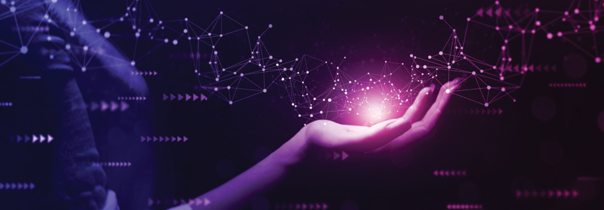 Hand holding glowing network connection