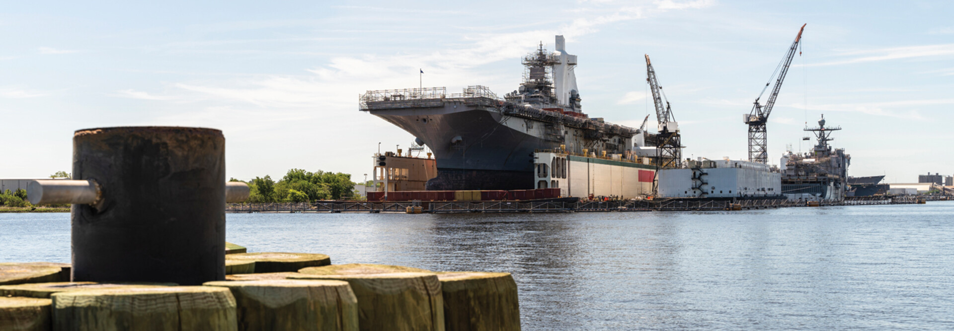Navy shipyard with military ships