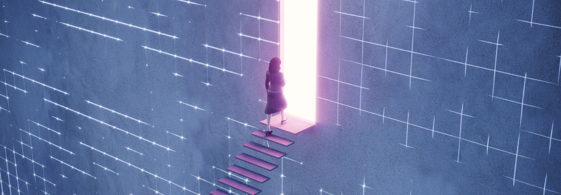An abstract staircase and a glowing portal