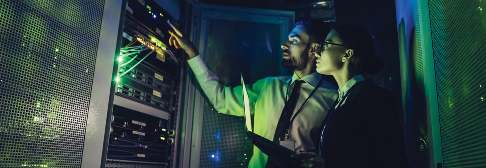 People working in a data centre
