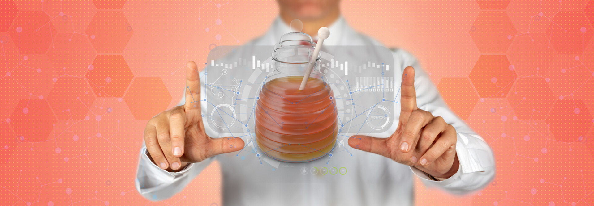 digital honeypot concept with peach colored background
