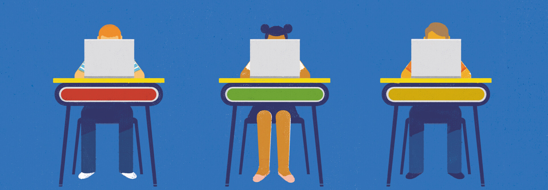 illustration of students working on laptops at school desks
