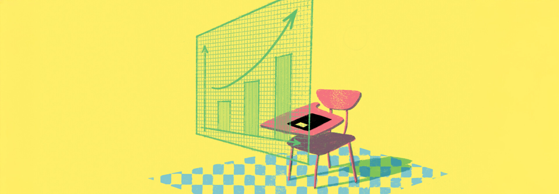 Illustration of desk and virtual board