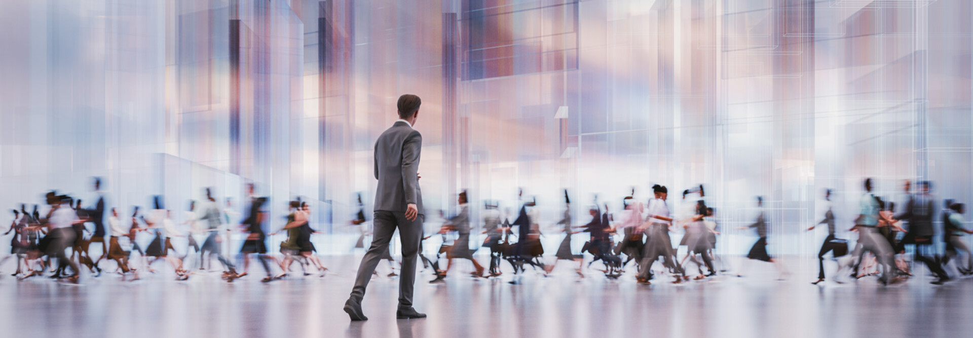 man walking in front of crowd