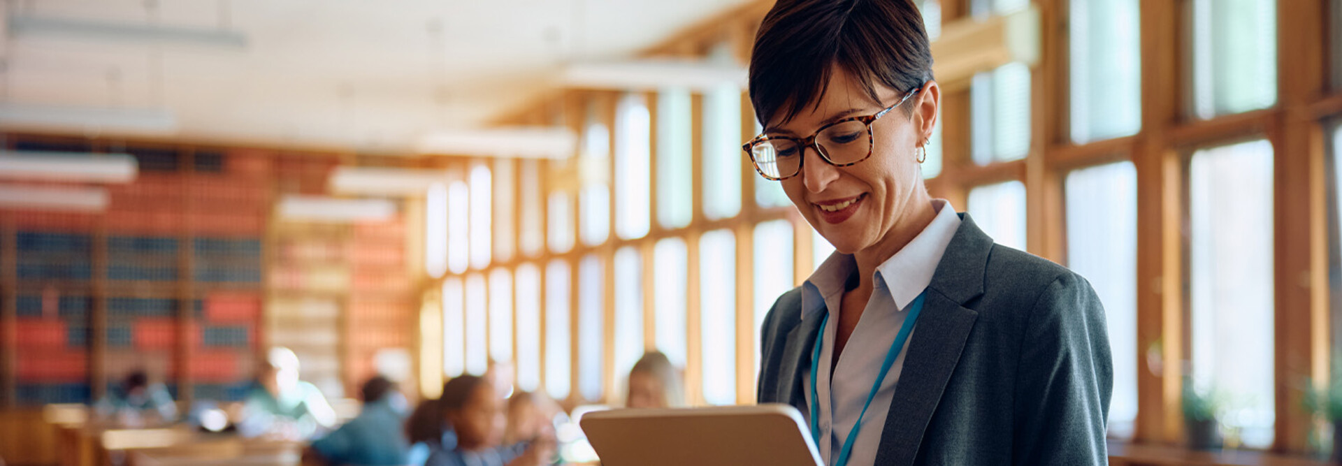 Teacher using tablet