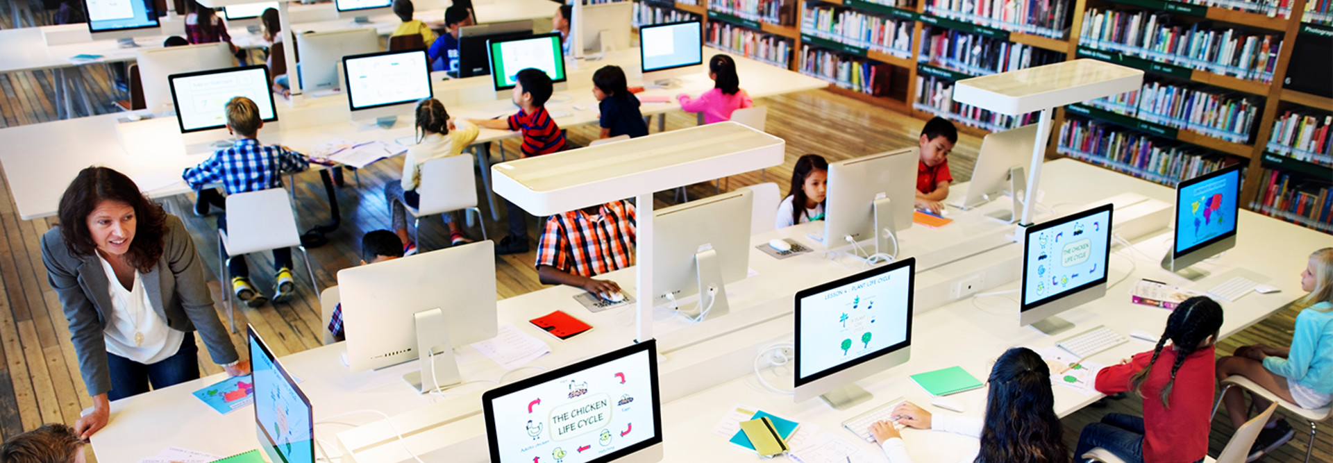 Kids in high tech library