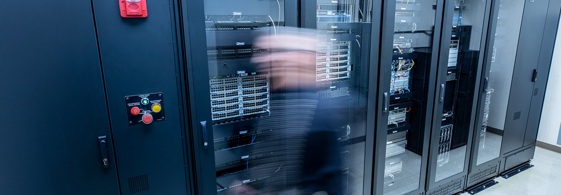 Person walking through data center