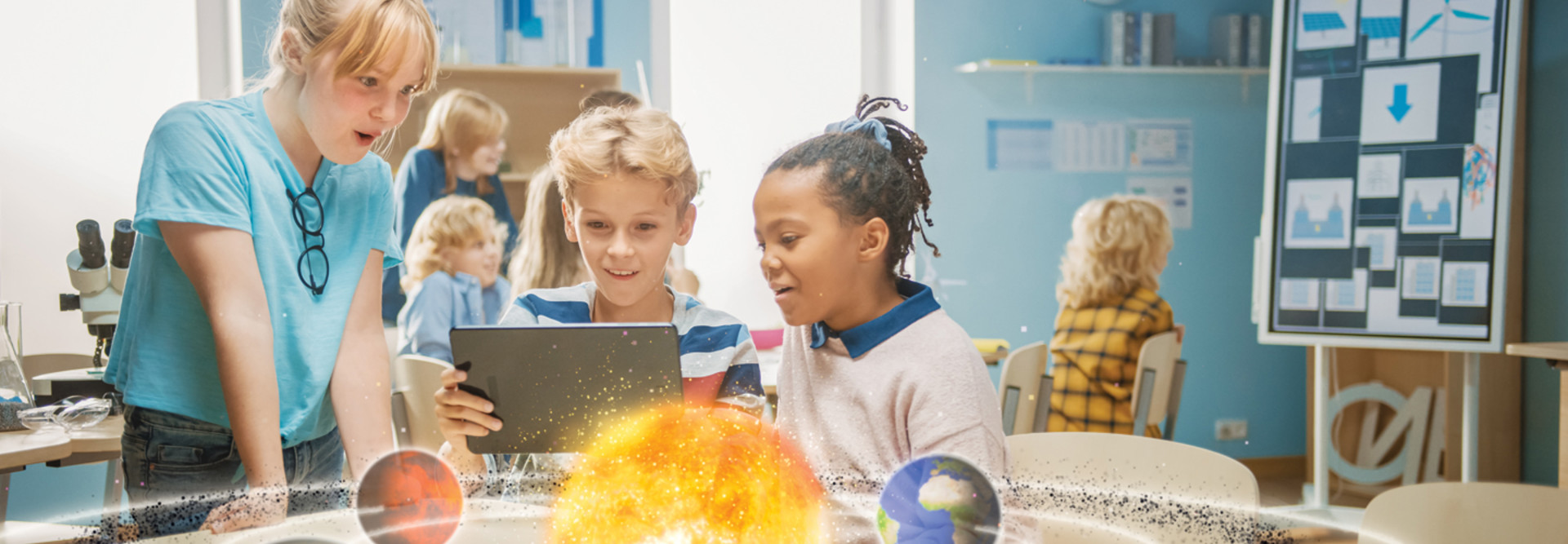 K–12 students observe augmented reality model of solar system