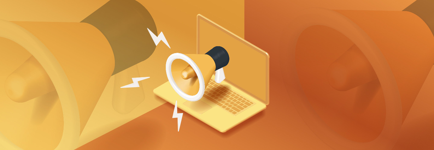 Illustration of a megaphone emerging from a laptop