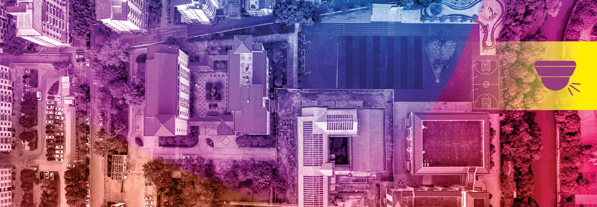Overhead view of school buildings